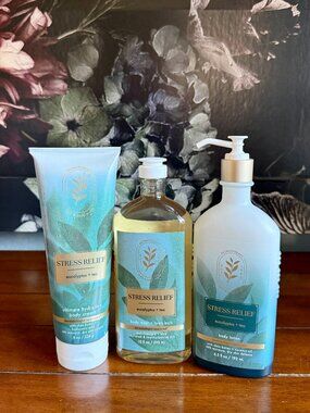 NEW 3-Pc Eucalyptus + Tea Aromatherapy Stress Relief Bath & Body Works